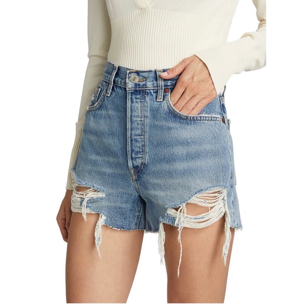 REDONE 70's High Rise Short, Size 29, in Skylight Destroy